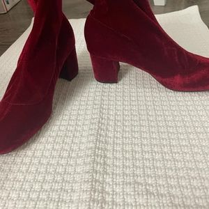 Zara velvet red booties